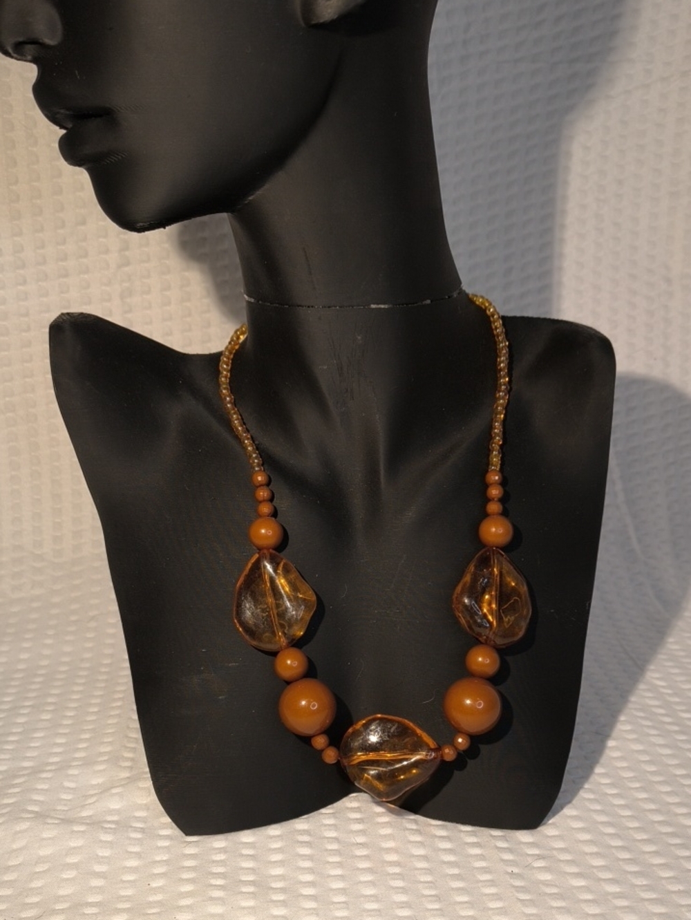 Amber Brown Glass Bead Necklace